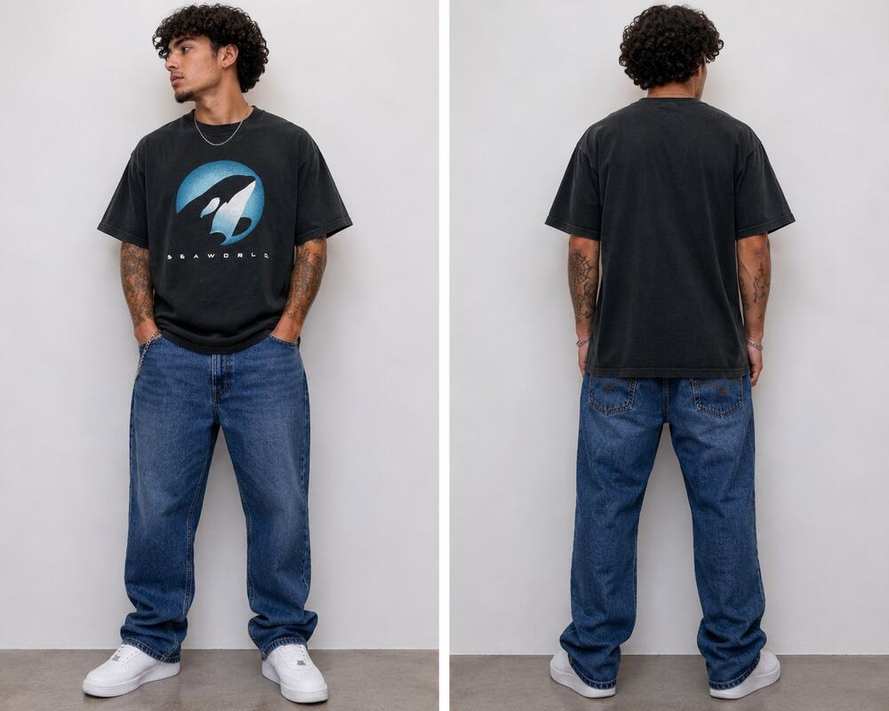 Vintage SeaWorld Orca Whale Logo Graphic T Shirt XL Black Anvil Single Theme Tee